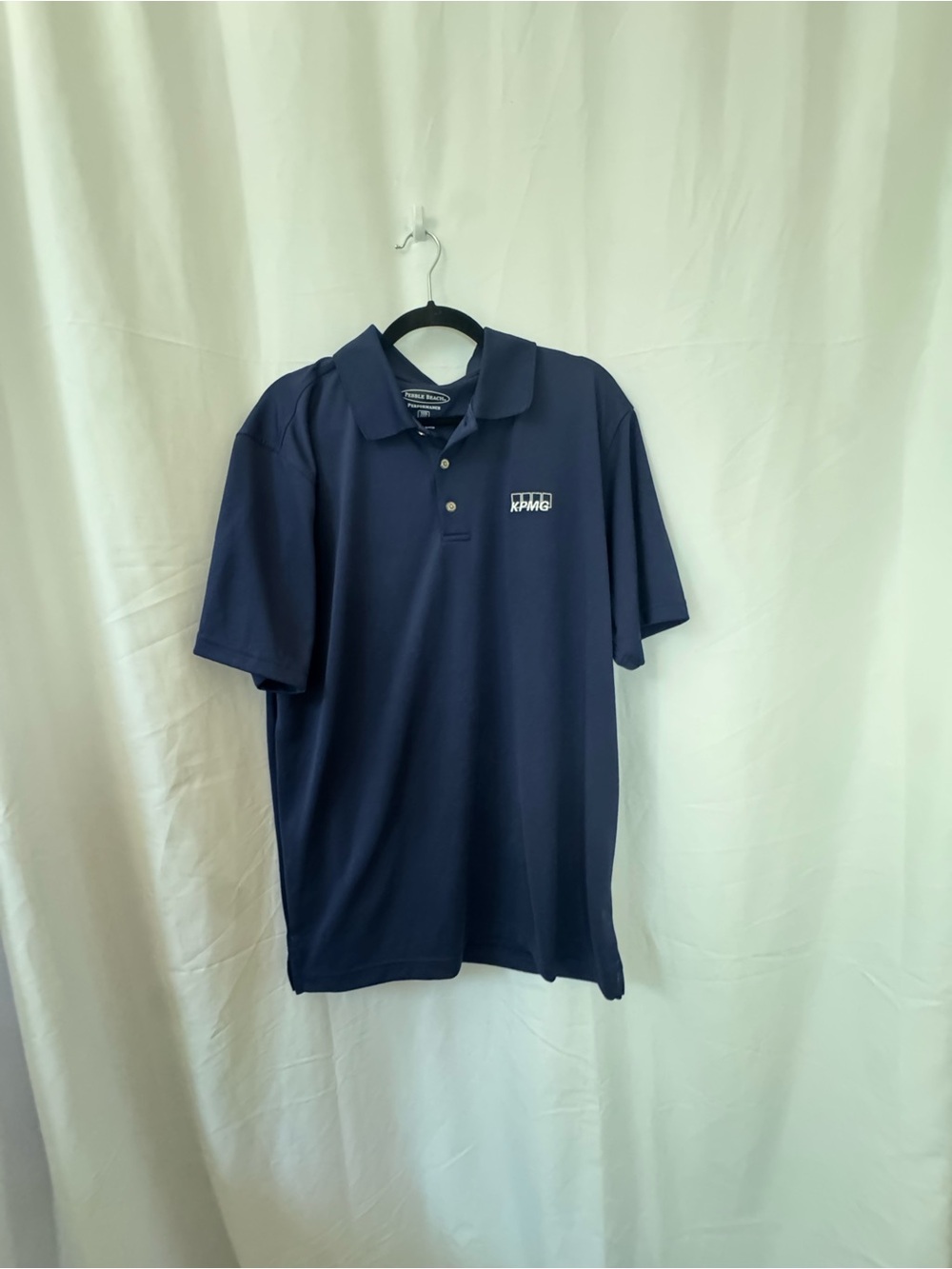 Pebble Beach Navy Short-Sleeve Polo with Button Placket